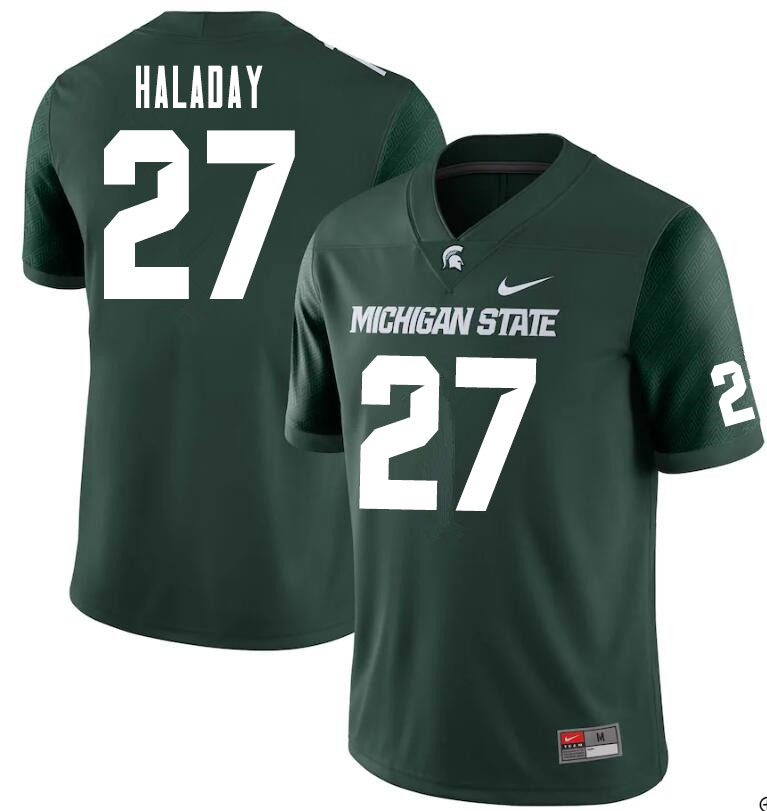 Men #27 Cal Haladay Michigan State Spartans College Football Jerseys Sale-Green